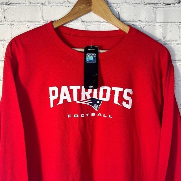 Majestic New England Patriots Long Sleeve T Shirt Front Logo NFL Red XL Mens - Picture 2 of 6